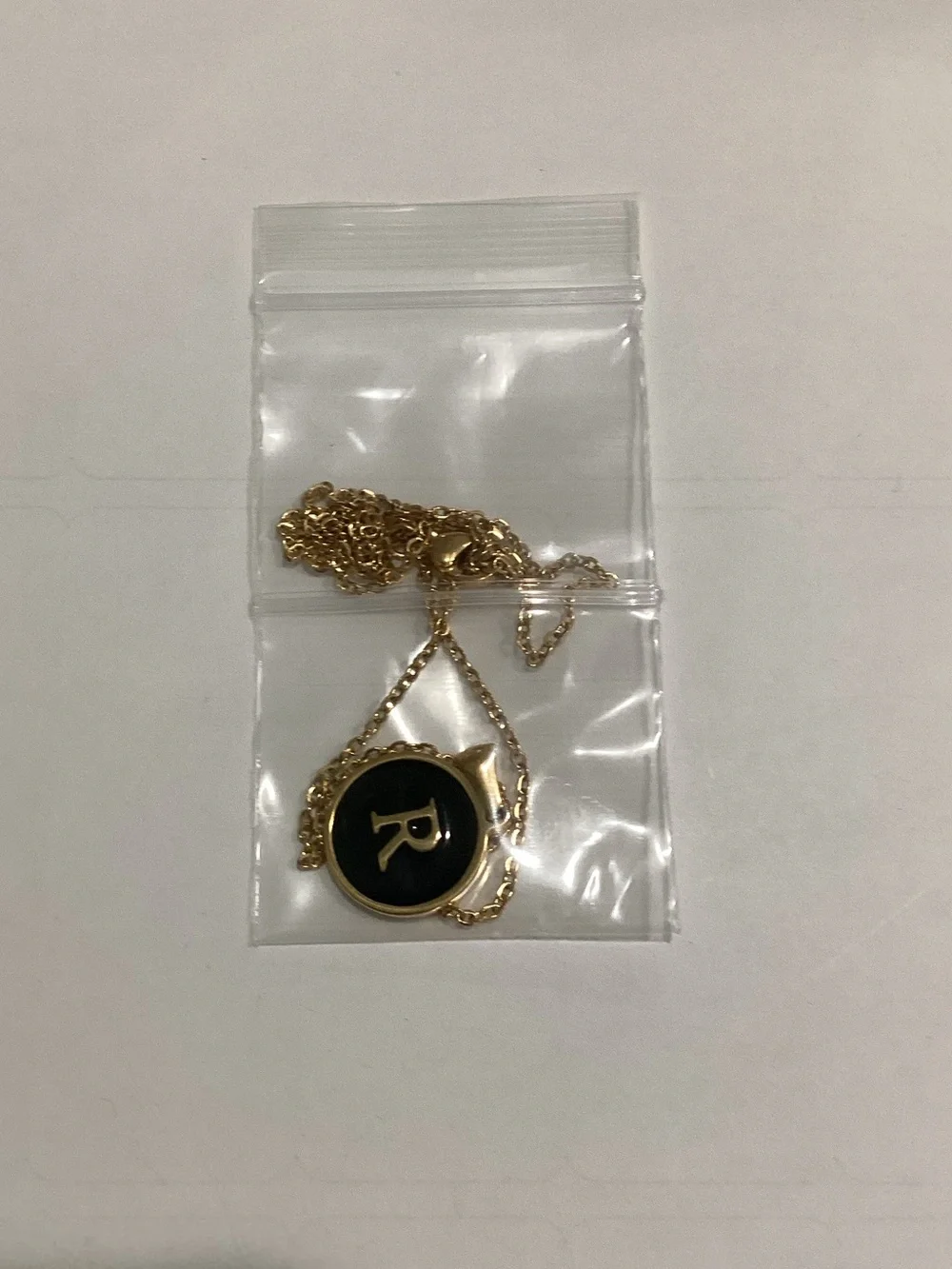 Gold-Tone Black Enamel Initial 'R' Pendant Necklace